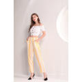 Pantalon d&#39;été en viscose rayé jaune